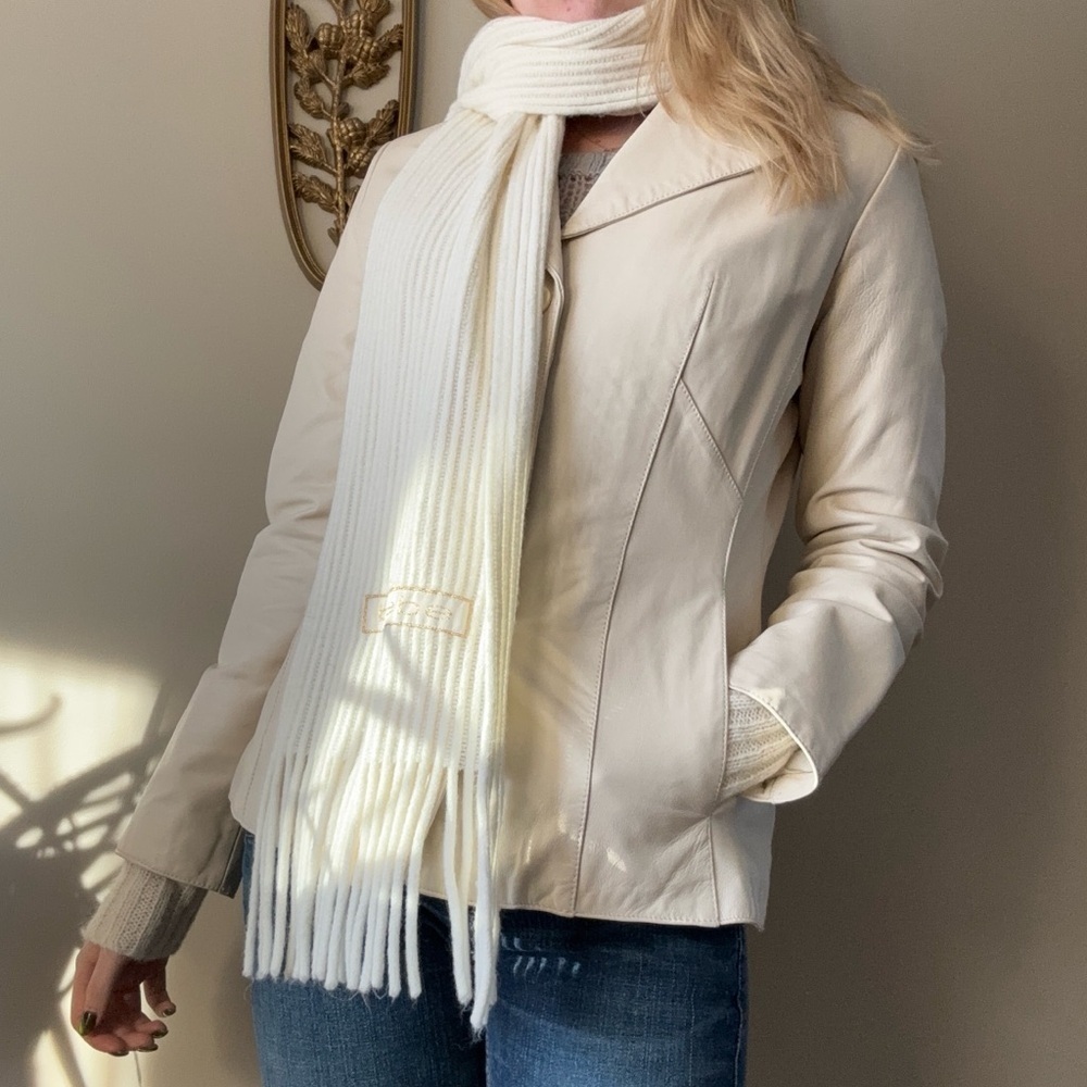 Bebe Cream Ribbed Knit Scarf - Picture 4 of 5